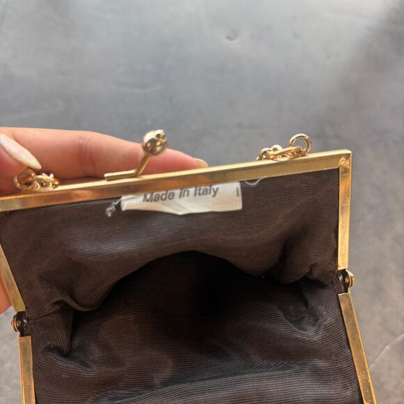 Vintage Y2k Suede Brown Boho Preppy Chic Gold Chain Mini Made In Italy Handbag - Picture 3 of 5